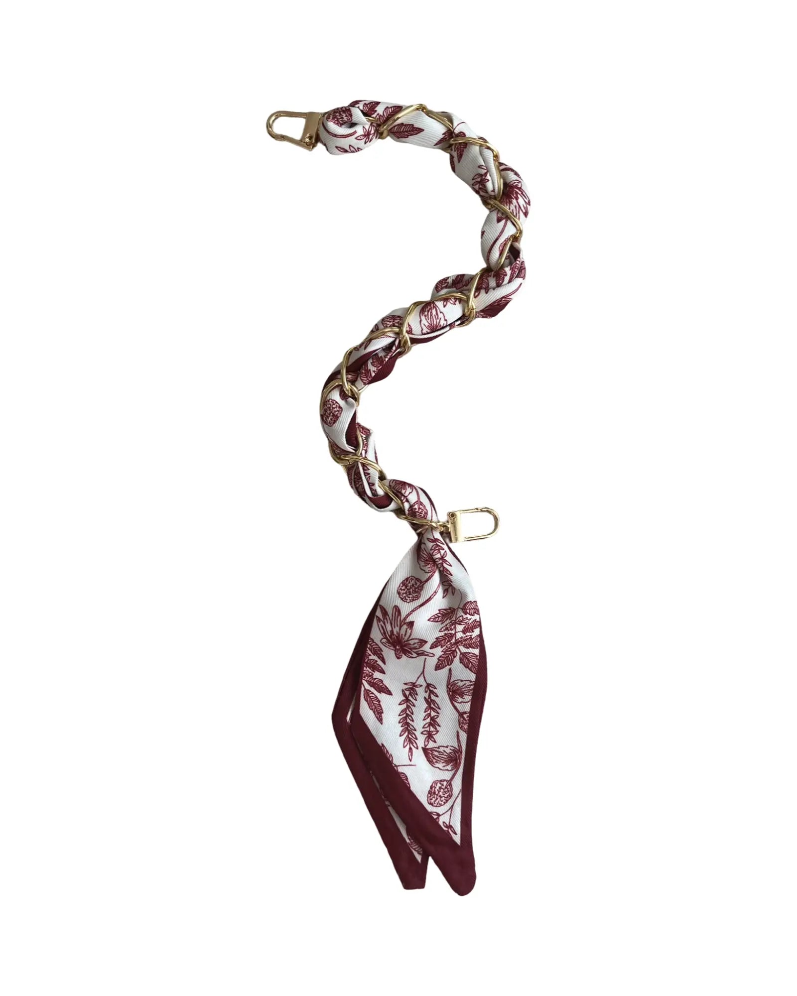 Amora Ruby çanta charm bordo vintage botanik desenli ipek fular