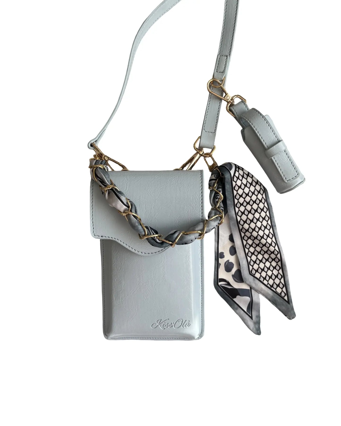 Kiss'Olâ telefon çantası üzerinde Misty Azure gri mavi charm