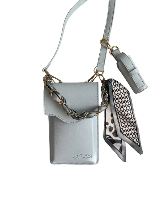 Kiss'Olâ telefon çantası üzerinde Misty Azure gri mavi charm