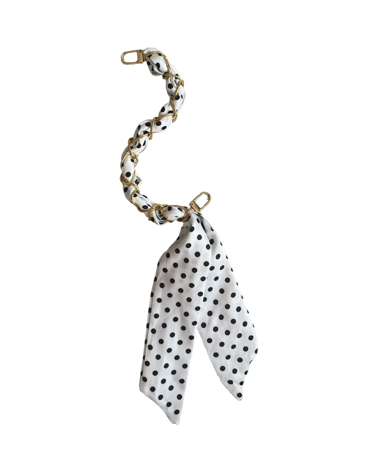 Mono Dotty çanta charm siyah beyaz puantiye desenli ipek fular